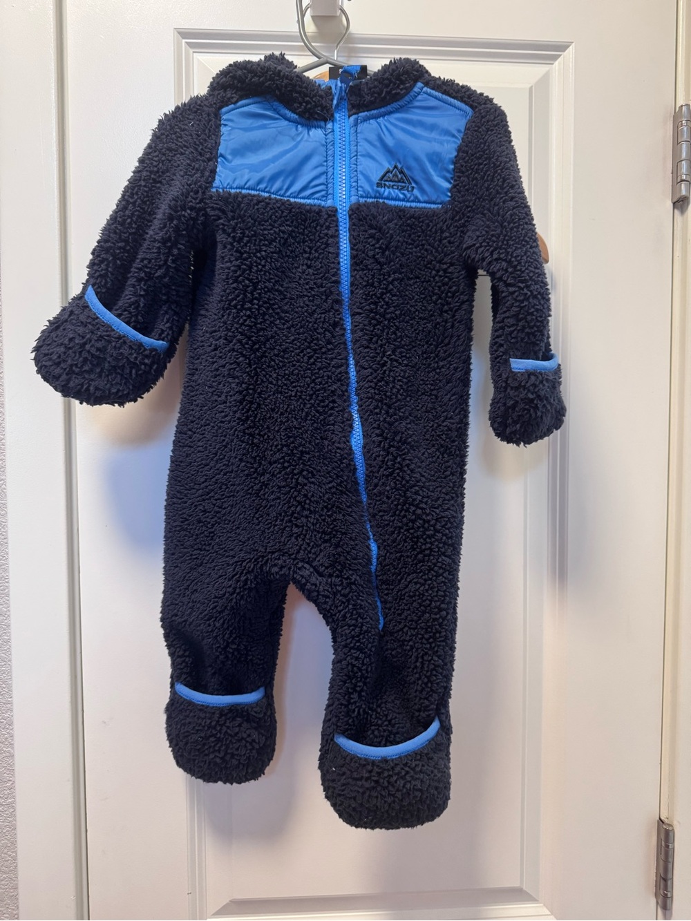 Snozu 9-12 months Navy One-Piece Sherpa Footie coat with Bright Blue Trim